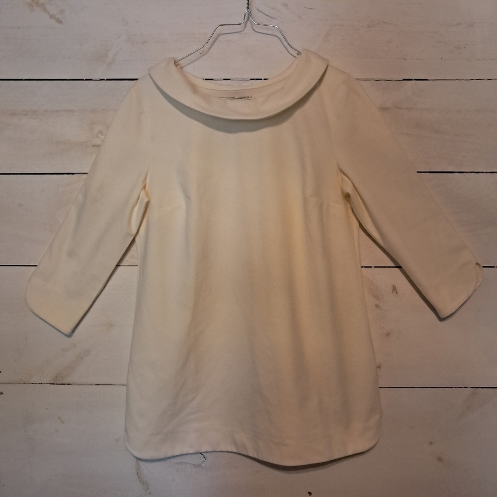 Appleseeds Womens Size Small Shirt Top Cream 3/4 Sleeve Collared